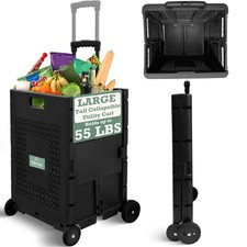 Collapsible Ultra-Slim Pack-N-Roll 4 Wheel Utility Cart, Upto 55 Lbs,Telescop...