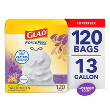 Forceflex Tall Kitchen Drawstring Trash Bags, 13 Gallon, Gain Lavender with Febr