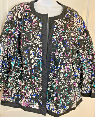 Trenz by Theresa Renz Jacket Womens 2X Multicolor Floral 3/4 Sleeve Open Front
