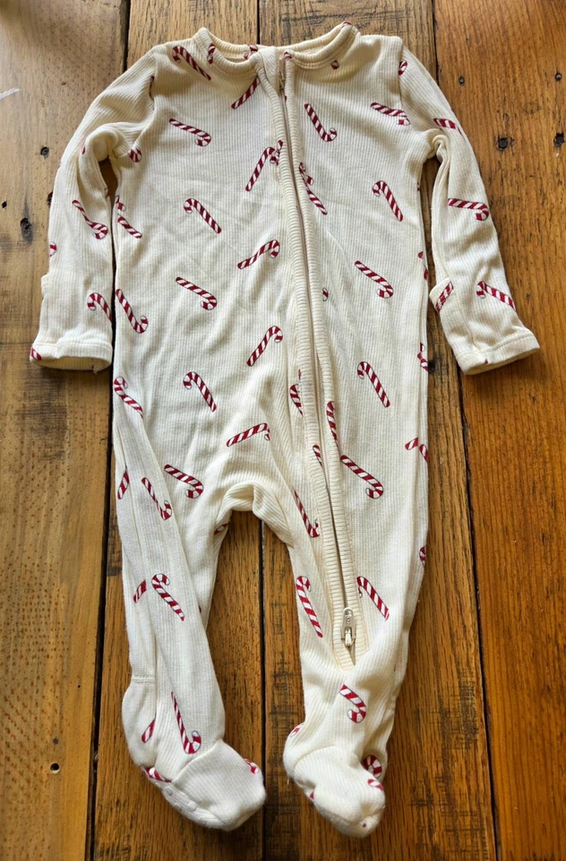 Angel Dear Baby Footed Sleeper One Piece Candy Cane Christmas Zipper 0-3M - Image 1 of 3