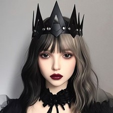 Halloween Punk Headwear PU Leather Queen Crown Costume Party Cosplay Stage Prop