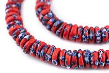 Coral Fused Rondelle Recycled Glass Beads 11mm Ghana African Multicolor Disk