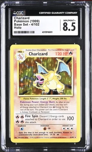 CGC 8.5 NM-MINT+ Charizard 4/102 Base Set Holo Rare Pokemon Card