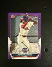 Bowman 2023 Prospects Justin Crawford Phillies BP-3 Purple 038/250 Rookie Card. rookie card picture