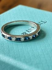 Tiffany & Co. Platinum Half Eternity Ring with Diamonds and Sapphires size 7.5