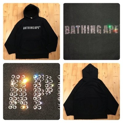Swarovski × BAPE logo pullover hoodie a bathing ape NIGO Black Size M