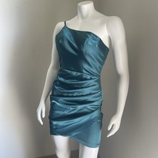 Women's Mini Dress 2 Green Saten One Shoulder Zipper  Sexy Party Clubwear Night.