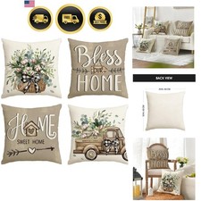 Bless Our Home Farmhouse Eucalyptus Leaves Throw Pillow Covers, 18 x 18 Inch ...