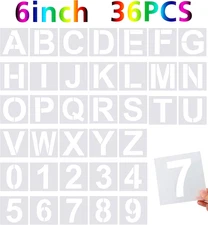 36 Pcs 6 Inches Large Alphabet Letters and Numbers Stencils for Painting on Wood