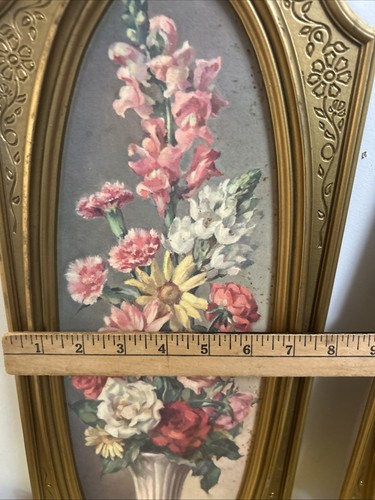 Vintage Gold SYROCO Cecil Rubio Floral Hanging Wall Decor Pictures 8”x21” Lot 2 - Picture 15 of 20