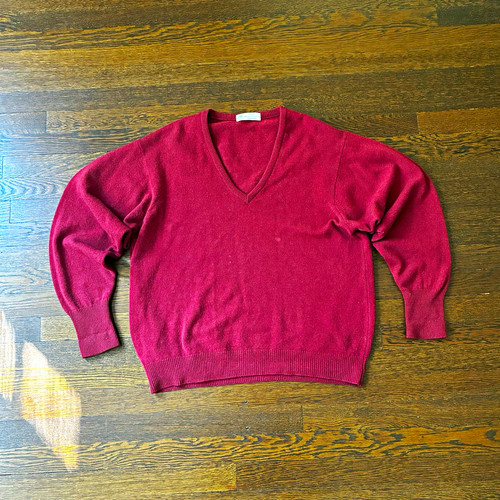Marks & Spencer Men’s Wool Knit V-Neck Pullover Burgundy made in England EU 52