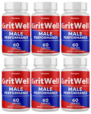 Grit Well - Male Performance Tablets For Stamina & Energy Support - 6 Bottles