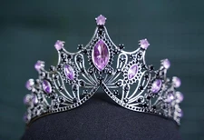 Tiered Black and Purple Tiara Bridal Gothic Crown Vintage Silver metal Birthday