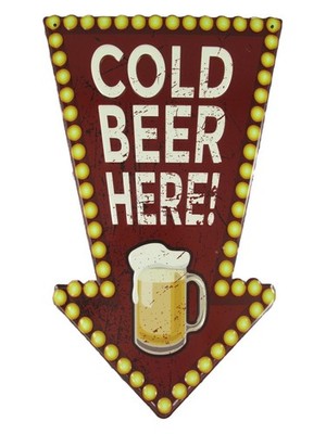 Blechschild ''Cold Beer here!'' Bier Pfeil Kneipe Bar-Deko 50x30cm NEU