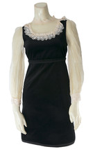 Gucci Black Velvet Lace Trim Silk Chiffon Long Sleeve Dress Size 36 US 0 2 Italy