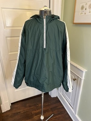 Holloway Green and White Hooded 1/4 Zip Rain Jacket w Pockets Men's L