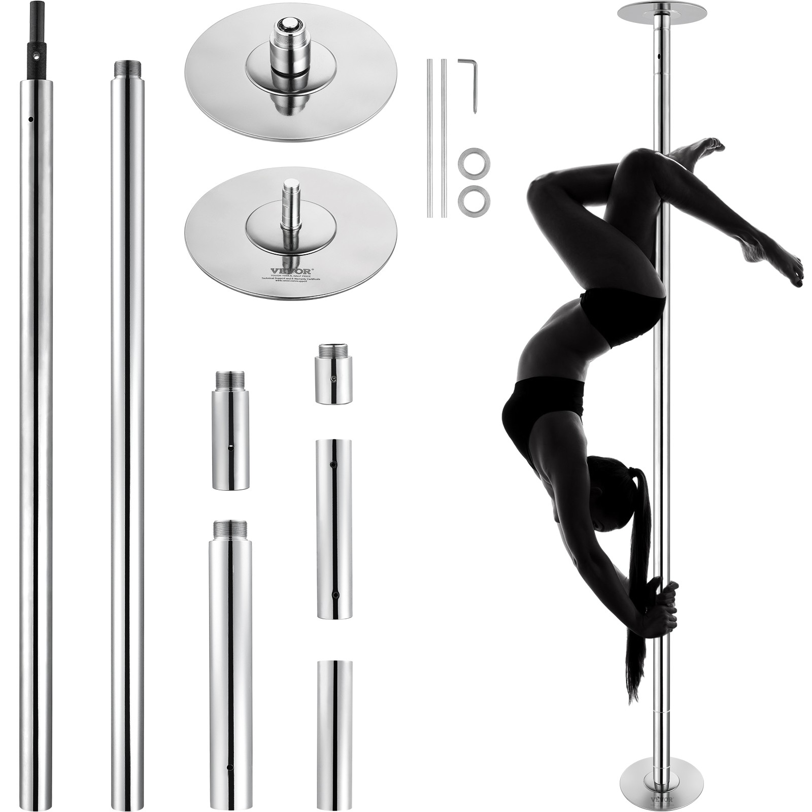 Barre de pole dance rotative en acier chromé de 45mm pour studio de danse et club