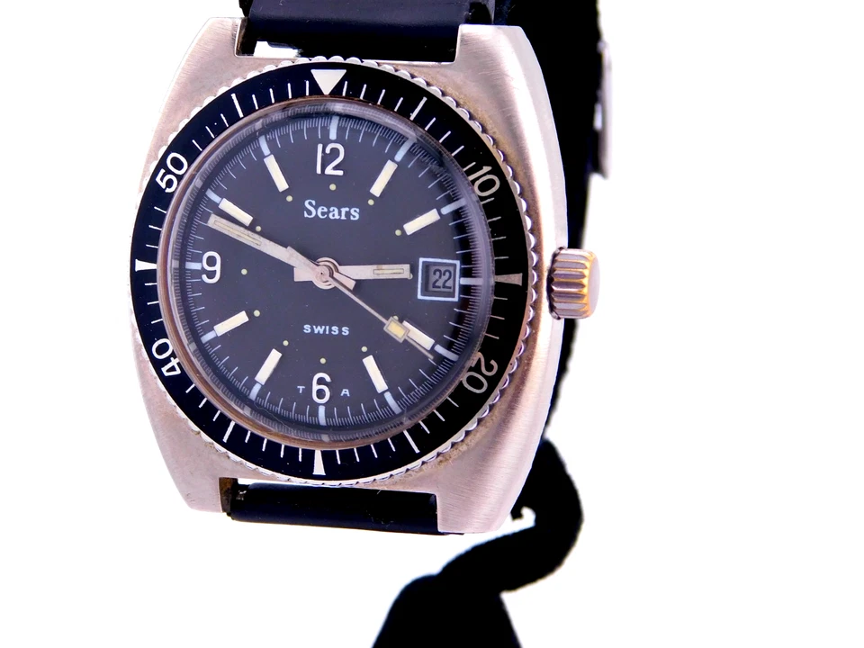 VINTAGE SEARS DIVER SWISS STAINLESS MENS WRISTWATCH SERVICED RARE C.1970s - Image 4 of 4