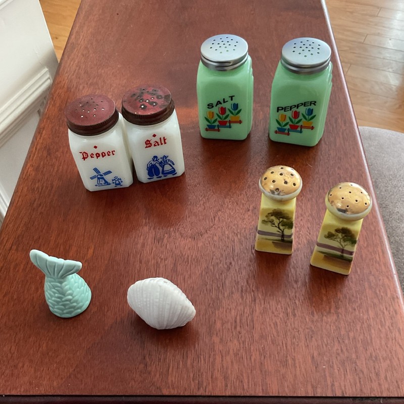Seashell, beach, windmill, floral Ceramic Salt & Pepper Shakers 4 sets!