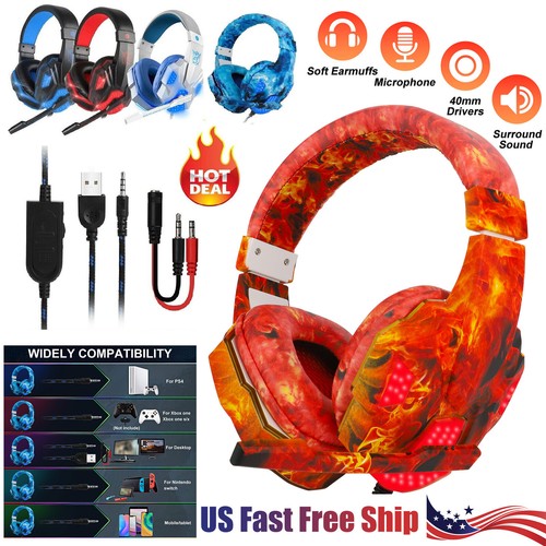 Gaming Headset Mic for PS5 PS4 Xbox One PC 3.5mm Stereo Bass Surround
