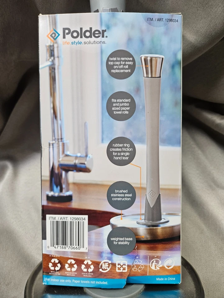 Toallero de papel de pie Polder Fleur de una sola lágrima con base de peso pesado, Foto 2 de 4