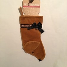 JMLE Dog Shape Christmas Pet Stocking Brown Black Bow with Bell New With Tags