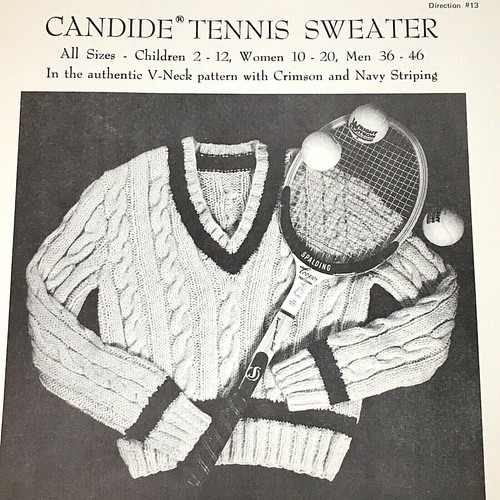 Vintage Candide V-Neck Tennis Sweater 