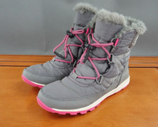Sorel Whitney Short Quarry Waterproof Girls Size 7 Gray Pink Lace Up Ankle Boots