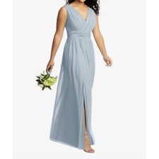 Dessy Collection Mist Blue Chiffon Surplice Maxi Dress Size 10 2894