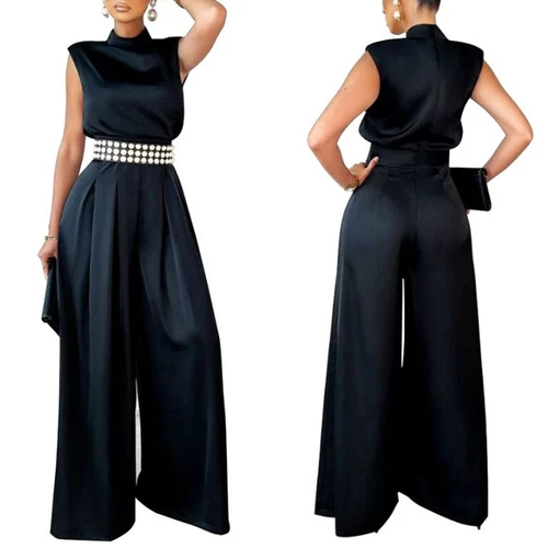 Eleganter ärmelloser Damen-Overall Retro weites Bein formeller Abend Party Playsuit