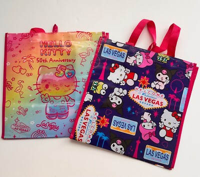 2 Hello Kitty 50th Anniversary Las Vegas Reusable Shopping Travel Tote Bag    