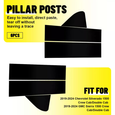 Piano Black Window B Pillar Posts Trim Cover for 2019-2024 Chevy Silverado 1500