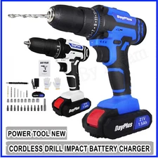 CORDLESS COMBI DRILL DRIVER ELECTRIC BATTERY POWER SCREWDRIVER WITH BITS SET 21V