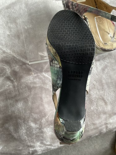 Stuart Weitzman Green Multi Colour Snake Print Peep Toe Slingback Sandals Uk4 - Picture 8 of 8