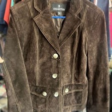 B Collection Suede Jacket Coat Button Up Choc...