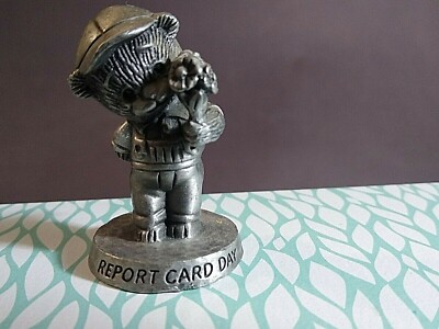 Pewter Teddy Bear Report Card 2''  figurine from Avon