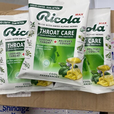 (6) Ricola Max Throat Care Cool Peppermint Large 34 Count bags 204 total **WOW**