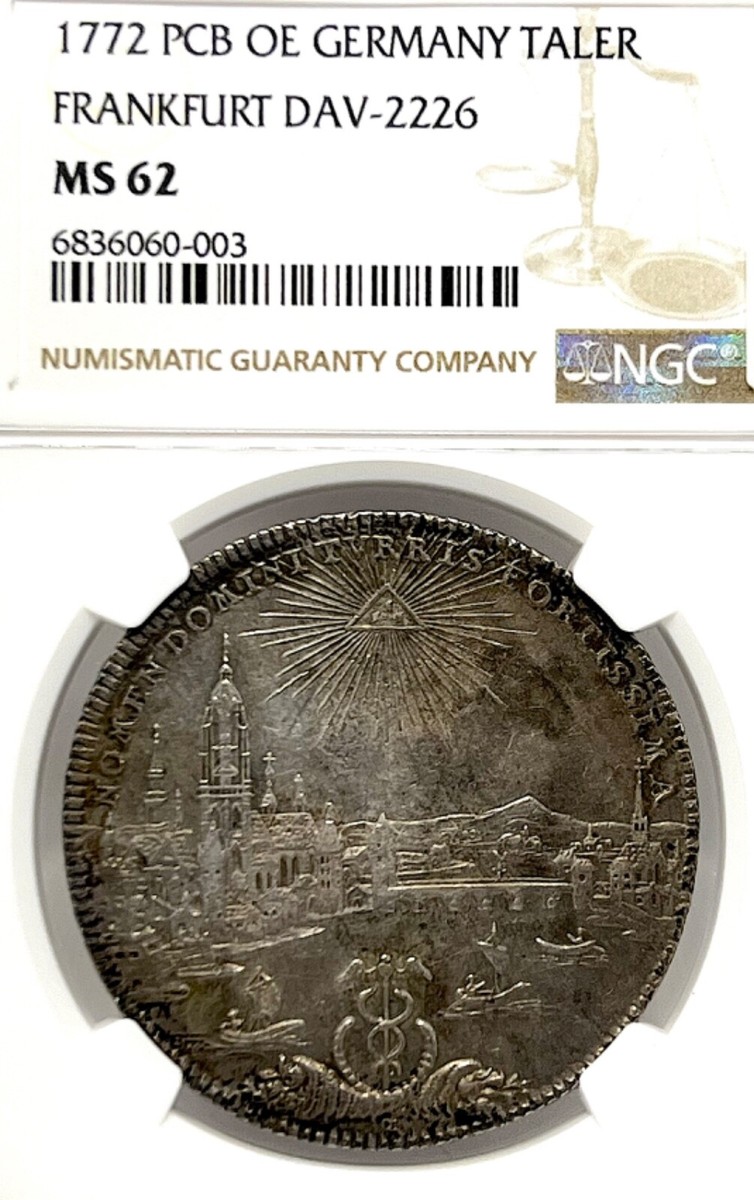 German States Frankfurt 1772 Taler Coin Thaler NGC MS 62 VZ/F.STG