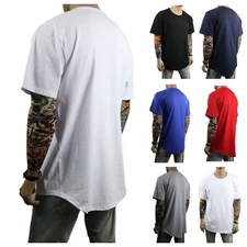 Men T-Shirt Plain Long Extended Casual Crew Neck Fashion Hipster Big Tall S-5XL