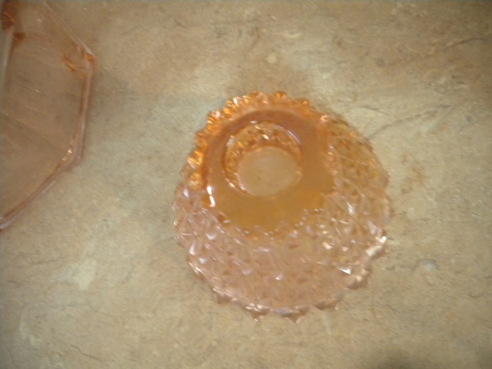 Indiana Pink Depression Glass Octagon Candy Vanity Dish w/ Lid + candle