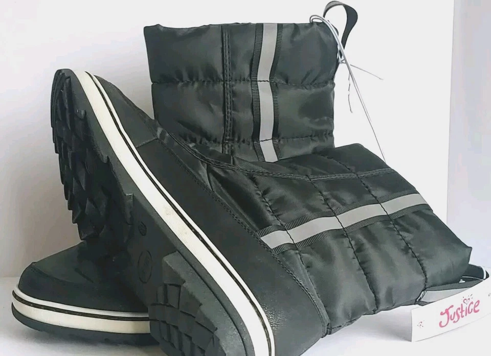 Justice Niñas Botas de Nieve Blancas y Negras Juveniles Talla 8 Grandes Niñas Invierno Botas de Lluvia  Foto 2 de 4