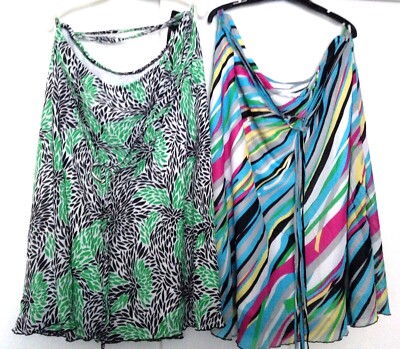 D.F.A. New York Women Plus 33'' Long Printed Lined Skirt Multi 3X -Kelly 2X
