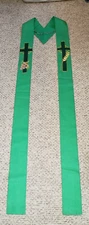 PRIEST CLERGY STOLE OFFICIANT VESTMENT GREEN W/BEAUTIFUL EUCHARIST APPLIQUES