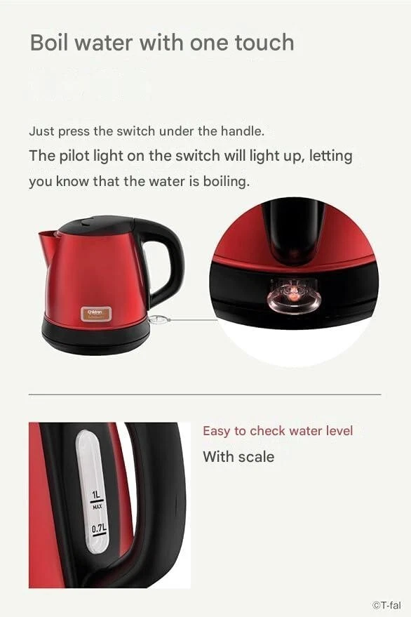 T-fal Electric Kettle 1.0L Stainless Steel Body Maison Wine Red New From Japan - Image 3 of 4