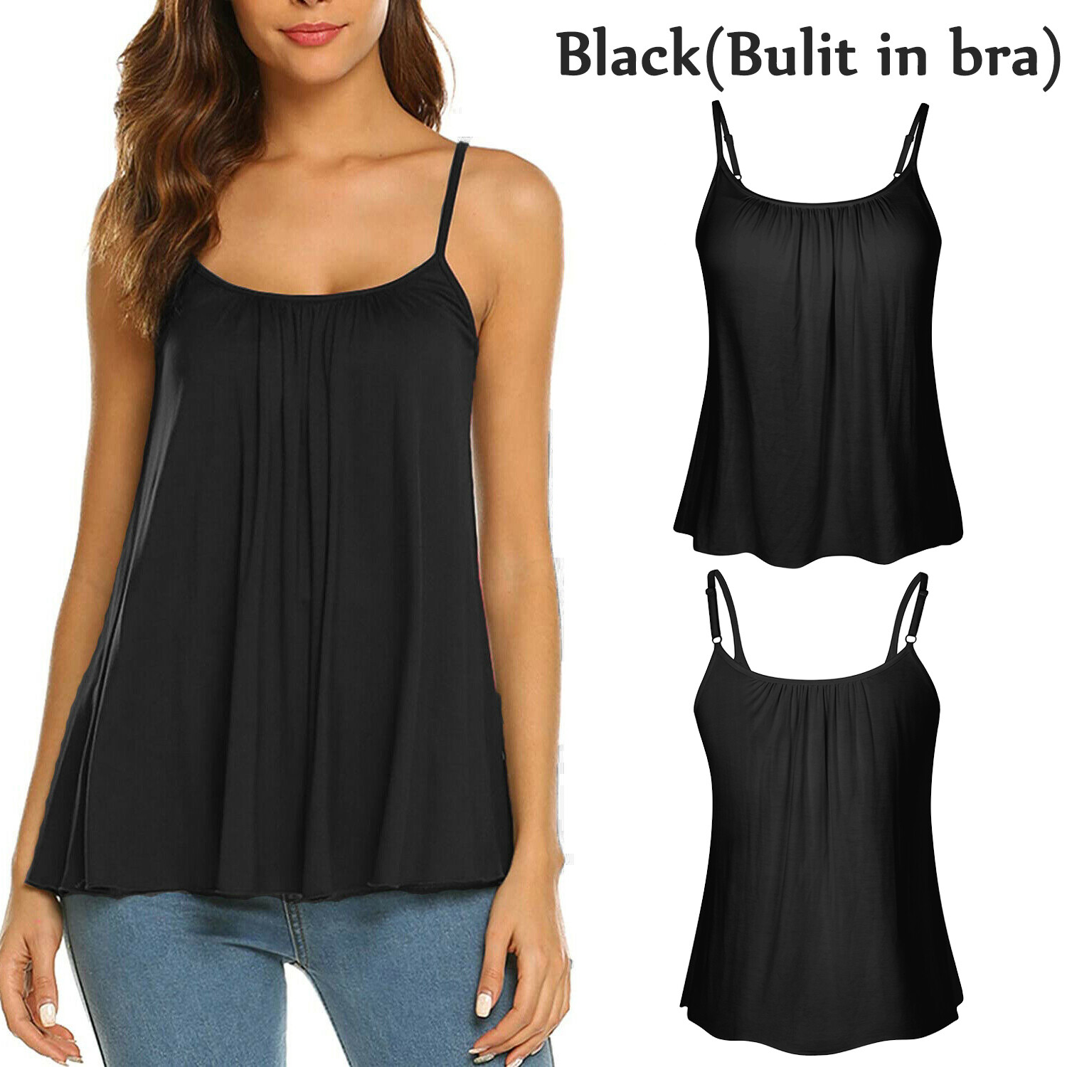 Women Swing Flowy Camisole with Built in Bra Vest Sleeveless Tank