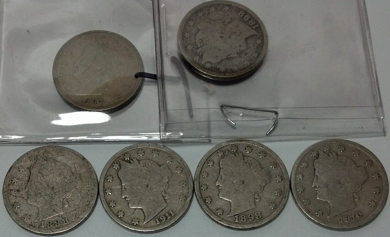 Lot "L" of 6 U.S. Nickels Liberty V  All in fair to very good condition
