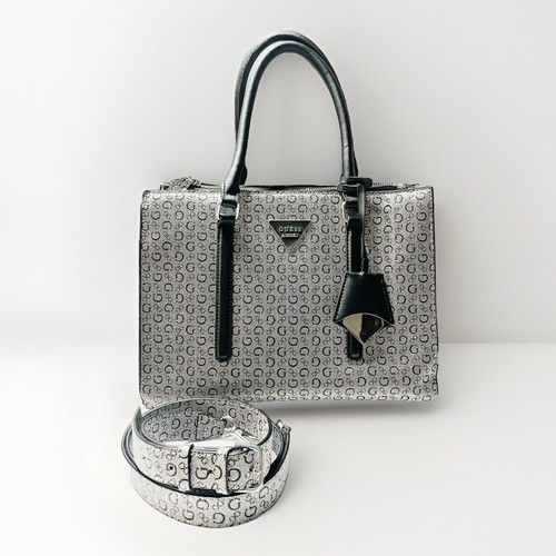 Guess Bags | Guess Women's Grey And Black Dual Strap Logo Print Tote Purse
