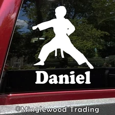 Karate Boy with Personalized Name Vinyl Decal Sticker | Taekwondo Judo Jiu-Jitsu