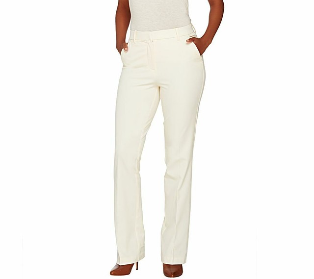 Isaac Mizrahi Women Regular 24/7 Stretch Boot-Cut Pants Winter White 14 Size QVC | eBay