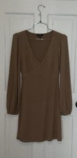 Mittoshop Dress, Brown,Ribbed, Fitted, Lined, V-Neck, S, LS, Pin Up Style, EUC